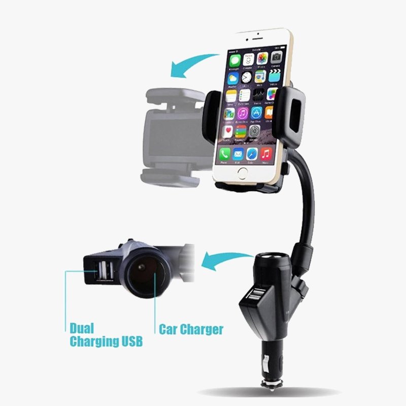 Bilmonterad Mobilhållare med Cigarettändaradapter och USB - laddare - HemSyd