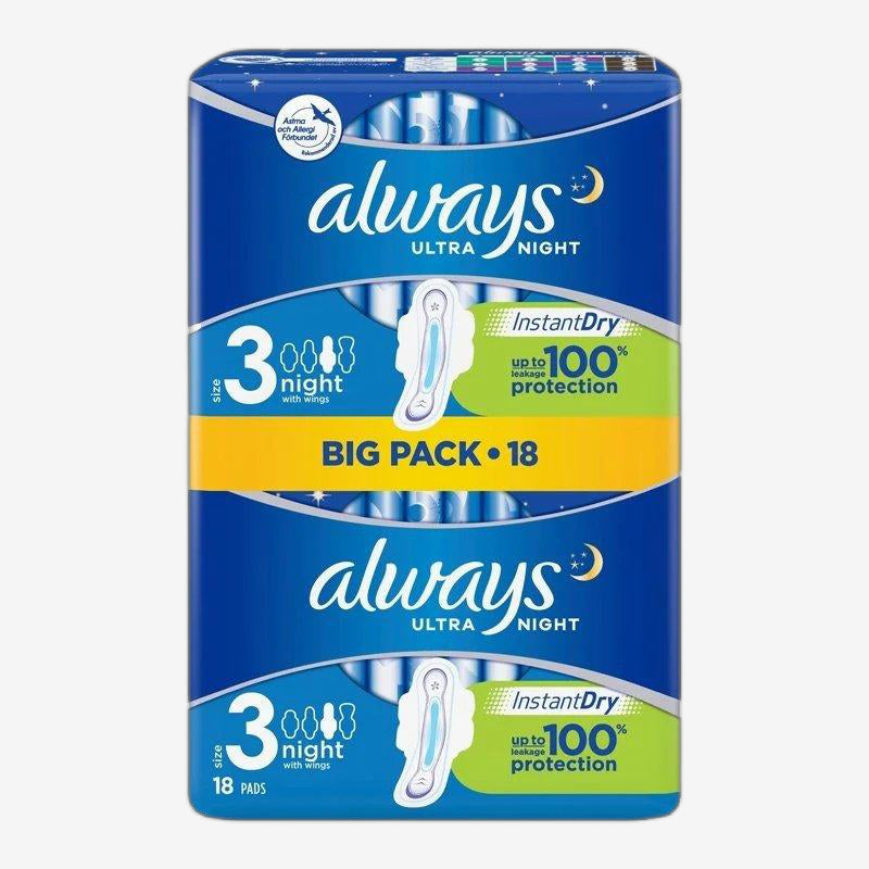 Ultra Night Pads Wings 18 st - HemSyd