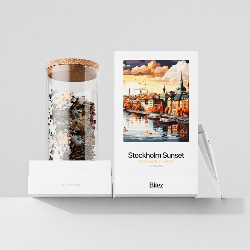 Stockholm Sunset — pussel i glasburk
